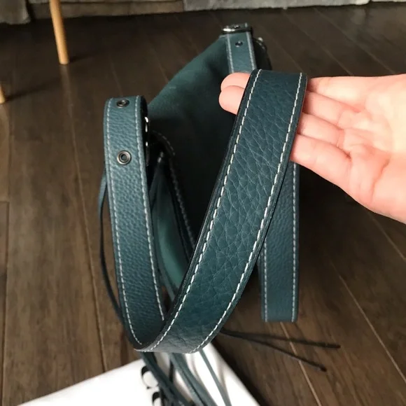 Coach 1941 Whiplash Stitch Studded Fringe Leather Saddle Crossbody Bag, Teal - Picture 3 of 16